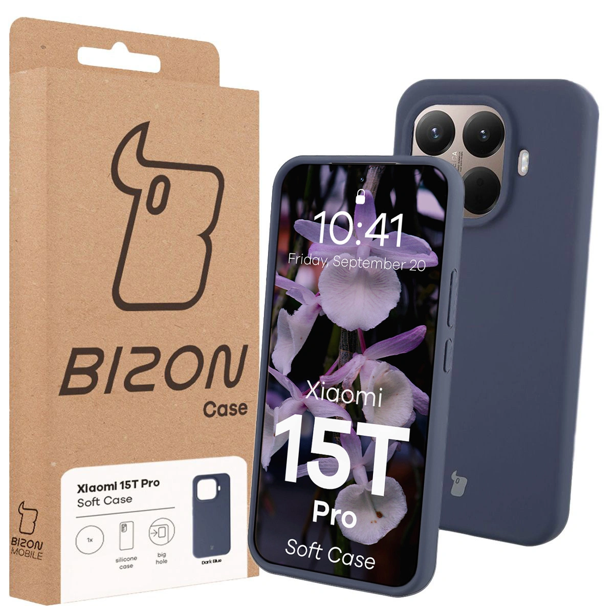 Przód pudełka Bizon Case z dedykowaną etykietą do Xiaomi 15T Pro